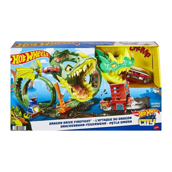 Imagem de Hot Wheels City Dragon Drive Firefight Playset, Defeat The Dragon with Stunts, Connects to Other Sets, Includes 1 Hot Wheels Toy Car, Gift for Kids 3 to 8 Year Old