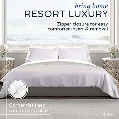 Imagem de Hotel Sheets Direct 100% Bamboo Duvet Cover 3 Piece Set - Melhor que a Seda - 1 Capa de Edredão, 2 Almofadas Sham com Gravatas de Canto e Fecho de Zíper (Rei, Branco)