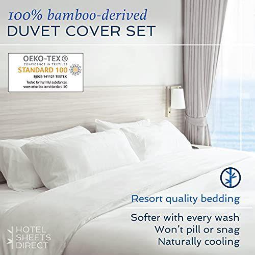 Imagem de Hotel Sheets Direct 100% Bamboo Duvet Cover 3 Piece Set - Melhor que a Seda - 1 Capa de Edredão, 2 Almofadas Sham com Gravatas de Canto e Fecho de Zíper (Rei, Branco)