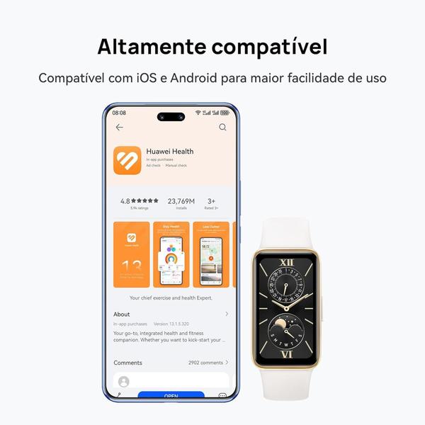 Imagem de HUAWEI Band 9 1,47” AMOLED, compatível com iOS e Android (Branco Bisel Dourado)