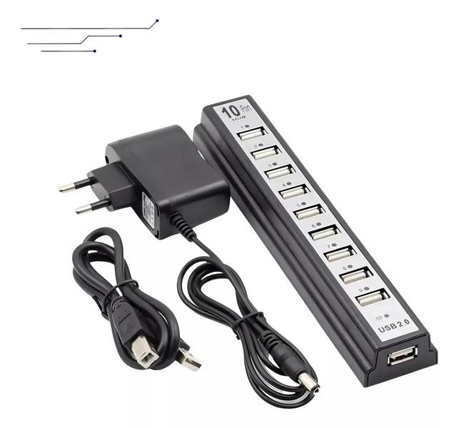 Imagem de Hub 10 Portas Usb 2.0 Adaptador Extensor Régua Pc Notebook