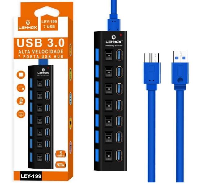 Imagem de Hub 3.0 7 Portas USB Extensor com Interruptor Lehmox- LEY-199