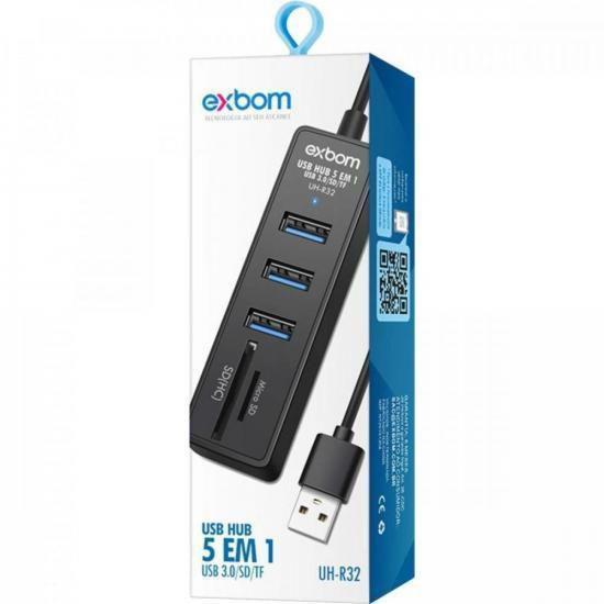 Imagem de Hub 3P Usb 3.0 + 2P Sd Uh-R32 Preto Exbom