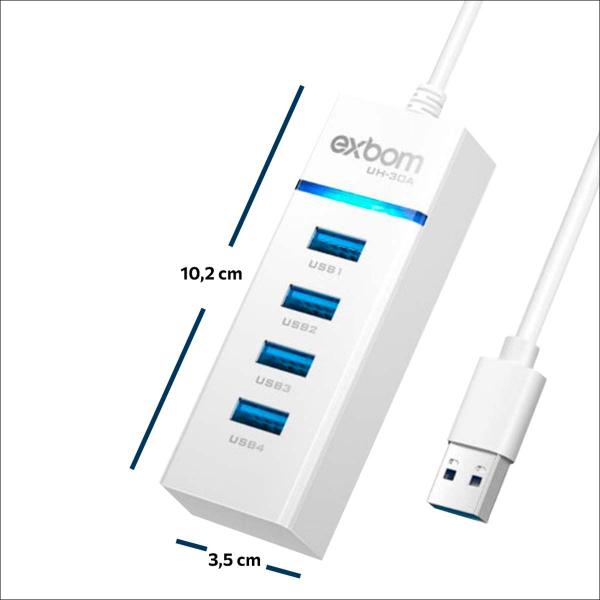 Imagem de Hub 4 Portas Usb 3.0 Extensão Pen Drive Adaptador Branco