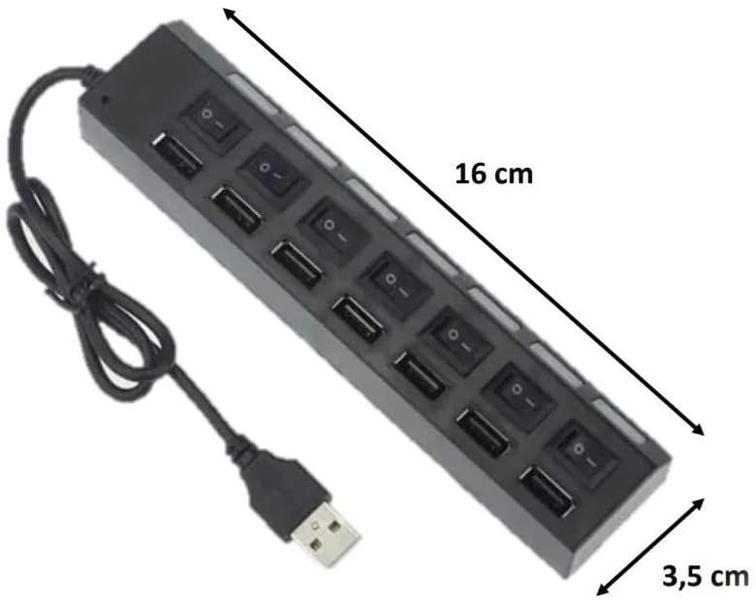 Imagem de Hub 7 Portas Usb 2.0 Led Com Chave Seletora Entrada Fonte