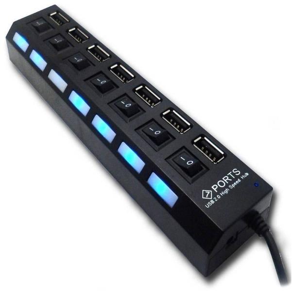 Imagem de Hub 7 Portas Usb 2.0 Led Indicador Entrada Para Fonte - Preto