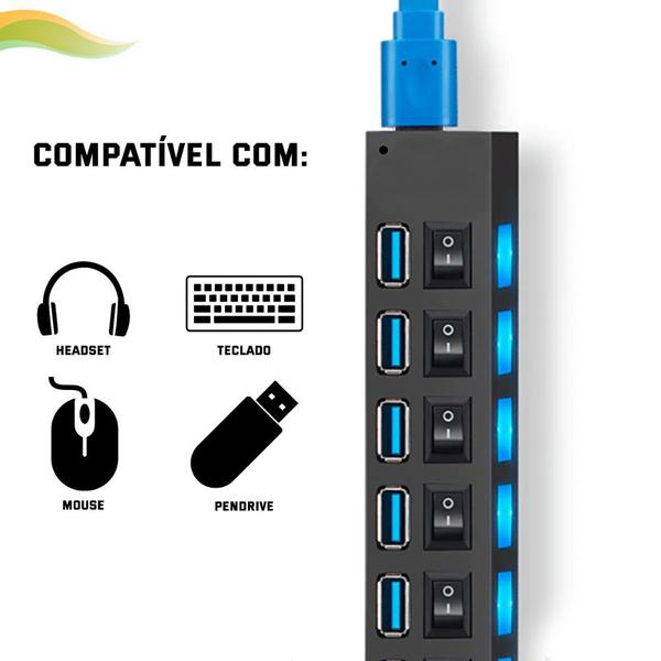 Imagem de Hub 7 Portas Usb 3.0 480mpbs Extensor Para PC Notebook