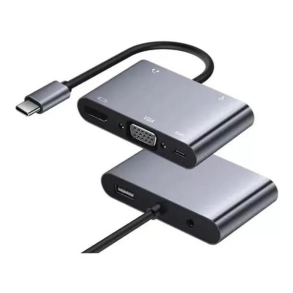 Imagem de Hub Adaptador 5x1 Usb-c Hdmi 4k Vga Usb 3.0 Pd Power 3.5mm