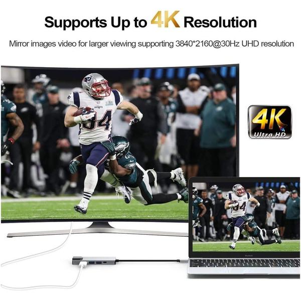 Imagem de Hub Adaptador Dock Station 6 em 1 USB-C 3.0 4K HDTV RJ45