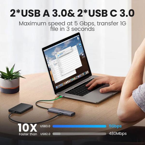 Imagem de Hub Adaptador Multiportas Ugreen 4 em 1 para Usb C Macho