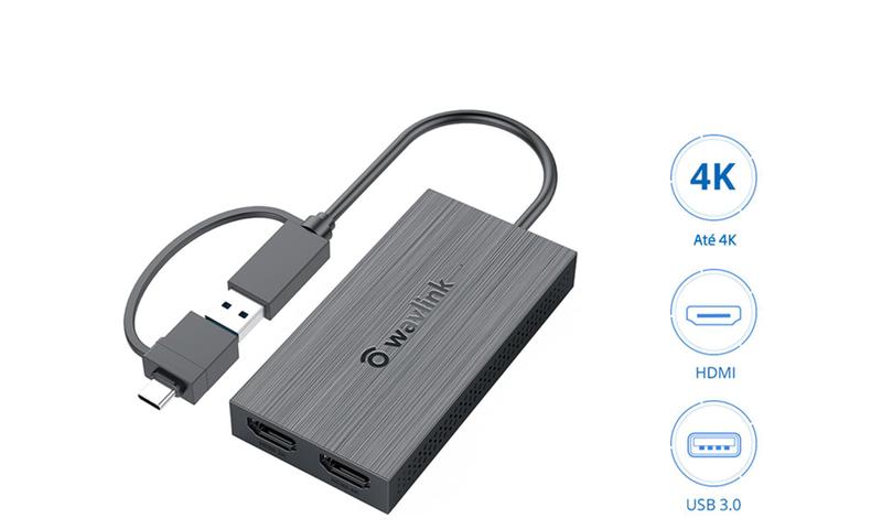 Imagem de HUB Adaptador USB 3.0 / USB C, Monitor Duplo e HDMI, Wavlink