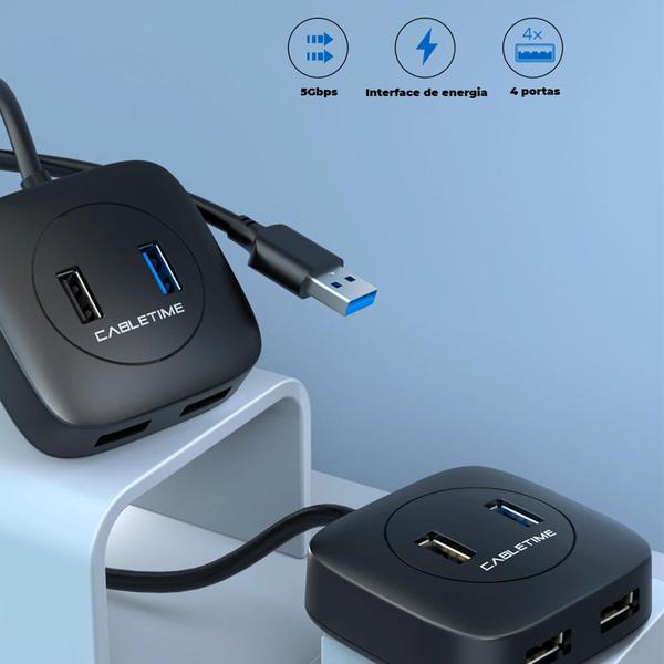 Imagem de Hub Adaptador USB A 3.0 4 Portas SSD Pendrive 1m CableTime