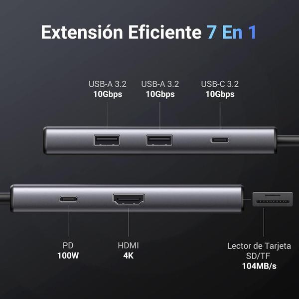 Imagem de Hub Adaptador Usb-C 3.2 10 Gbps 7 Em 1 Pd100W Multifuncional