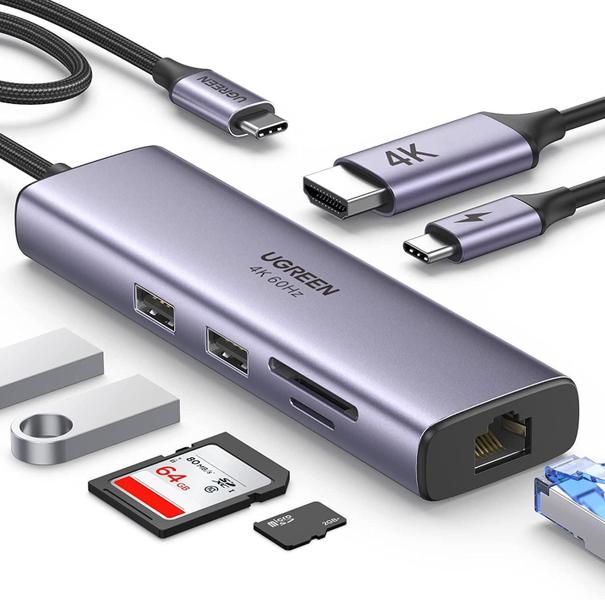 Imagem de Hub Adaptador Usb C 7 Em 1 Thunderbolt 3/4 Tipo-C Pd 100W