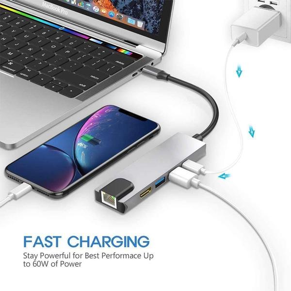 Imagem de Hub, Adaptador USB C para USB, Hub USB C 5 em 1 Gigabit