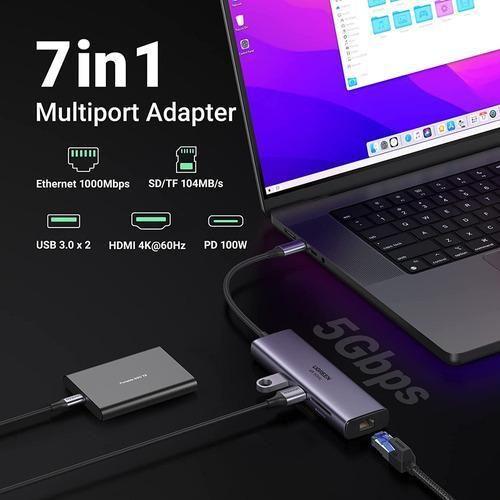 Imagem de Hub Adaptador Usb-C Ugreen 7 Em 1 Hdmi Resolução 4K A 60Hz