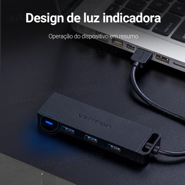 Imagem de Hub Adaptador Vention 4 Portas Usb 3.0 Velocidade 5gbps 15cm