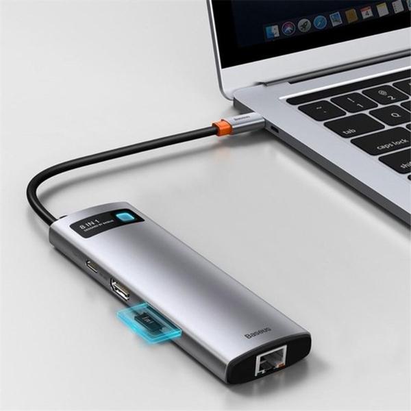 Hub Baseus Adaptador Usb-c 8-in-1 4k 60Hz Multifuncional Original alumínio Com Nota Fiscal Imagem de Hub Baseus Adaptador Usb-c 8-in-1 4k 60Hz Multifuncional Original alumínio Com Nota Fiscal