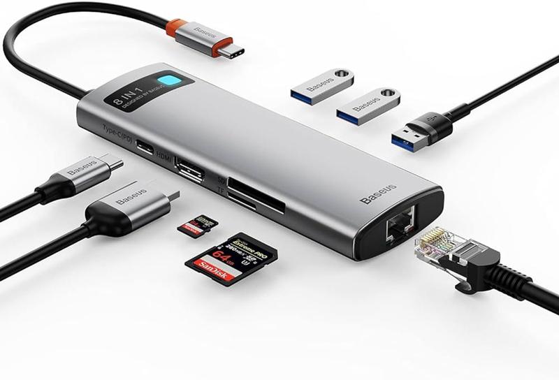 Hub Baseus Adaptador Usb-c 8-in-1 4k 60Hz Multifuncional Original alumínio Com Nota Fiscal Imagem de Hub Baseus Adaptador Usb-c 8-in-1 4k 60Hz Multifuncional Original alumínio Com Nota Fiscal