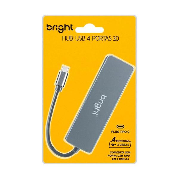 Imagem de HUB Bright USB-Plug, Tipo C, 4 Portas USB 3.0 - HB001