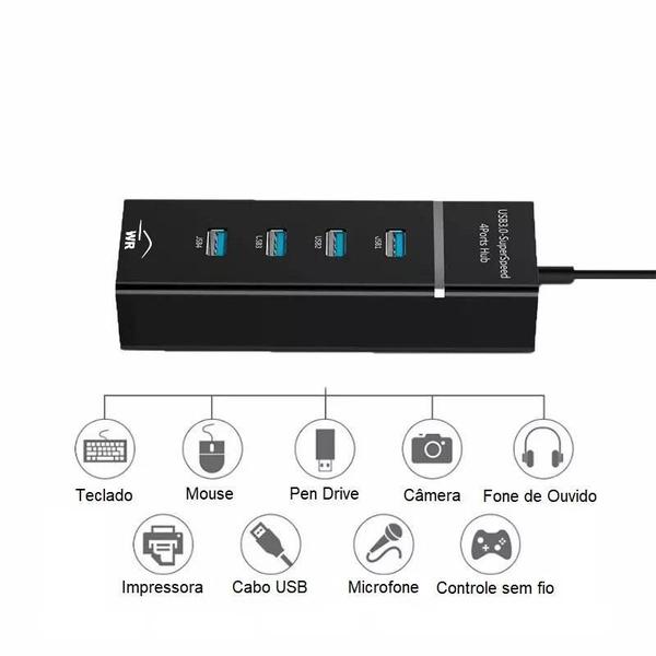 Imagem de Hub Cabo Usb 3.0 Adaptador Com 4 Portas Usb Mouse Teclado