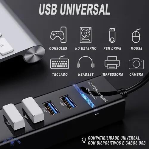 Imagem de Hub Cabo Usb 3.0 Extensor 4 Portas High Speed Hd Pen Drive