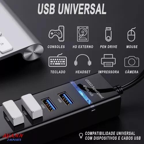 Imagem de Hub Cabo Usb 3.0 Extensor 4 Portas Speed Hd HBP4 Preto