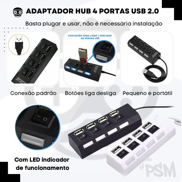 Imagem de Hub De Usb 4 Portas Régua Extensão Switch Para Pc Notebook e Celular Pendrive Mouse Teclado Adaptador