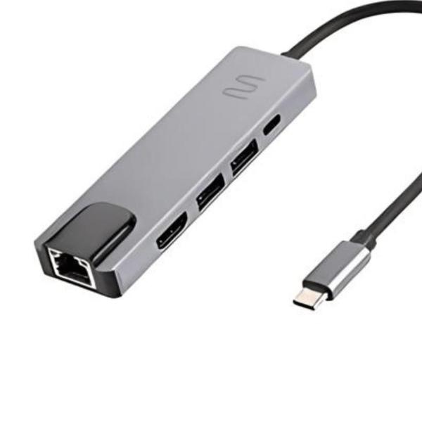 Imagem de Hub DOCK Multilaser USB TIPO-C 5 em 1 com HDMI 4K, RJ45 ETHERNET, USB 3.0 e Power Delivery 100W