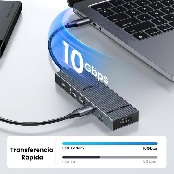 Imagem de Hub Dock Station Adaptador Usb Tipo C 10Gbps - Cinza