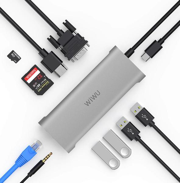 Imagem de Hub Docking Usb-c 11x1 Wiwu Hdmi Vga Usb 3.0 Sd Rj45 Rede P2