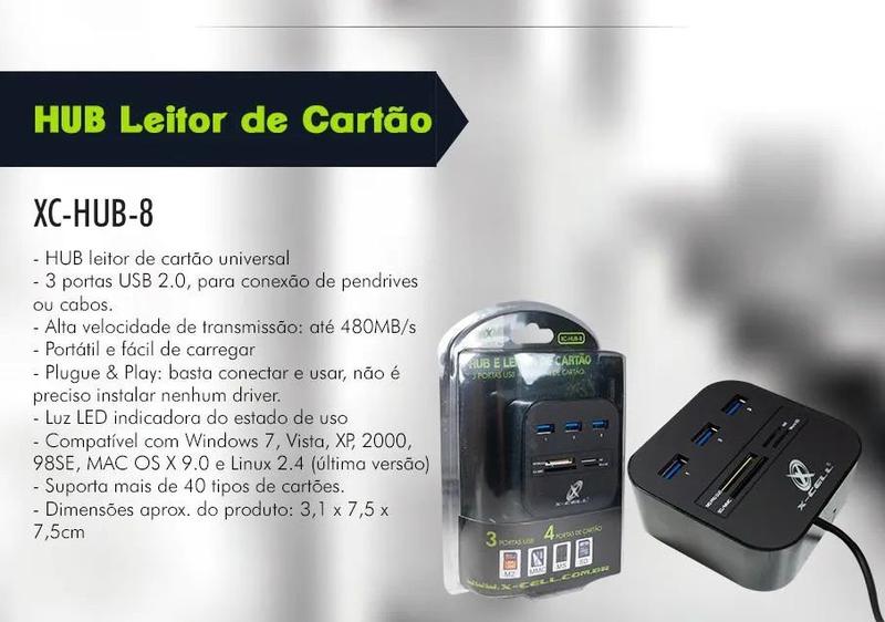 Imagem de HUB e leitor de Cartão - XC-HUB-8 - Ds Tools