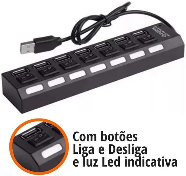 Imagem de Hub Extensão Régua 7 Portas Usb 2.0 Carregador 5W