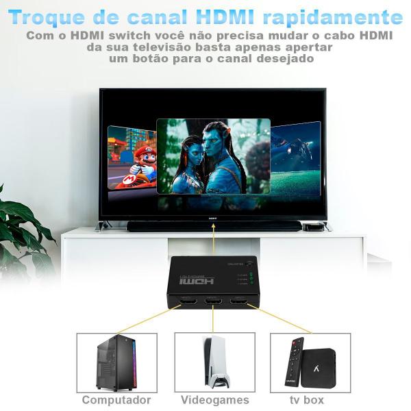 Imagem de Hub Hdmi 3x1 Seletor De Canal Com Controle Remoto 3 Entradas 1 Saída