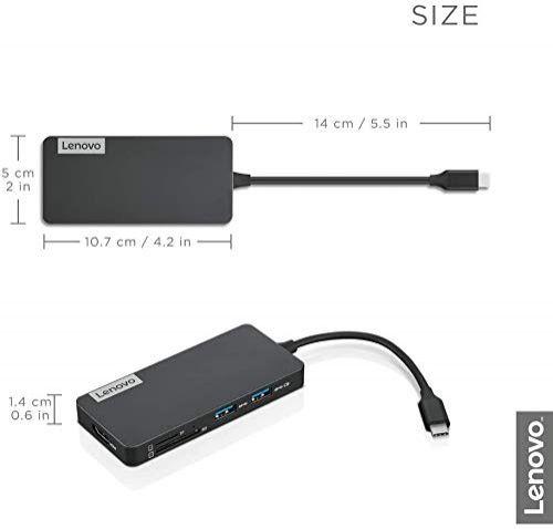 Imagem de Hub Lenovo USB-C 7-em-1, com porta de carregamento usb-C laptop, USB 3.1, USB 2.0, HDMI, Leitor de Cartão TF, Leitor de Cartão SD, GX90T77924, Cinza Ferro