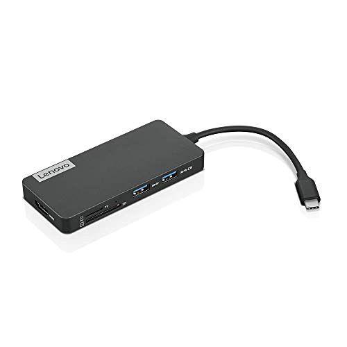 Imagem de Hub Lenovo USB-C 7-em-1, com porta de carregamento usb-C laptop, USB 3.1, USB 2.0, HDMI, Leitor de Cartão TF, Leitor de Cartão SD, GX90T77924, Cinza Ferro