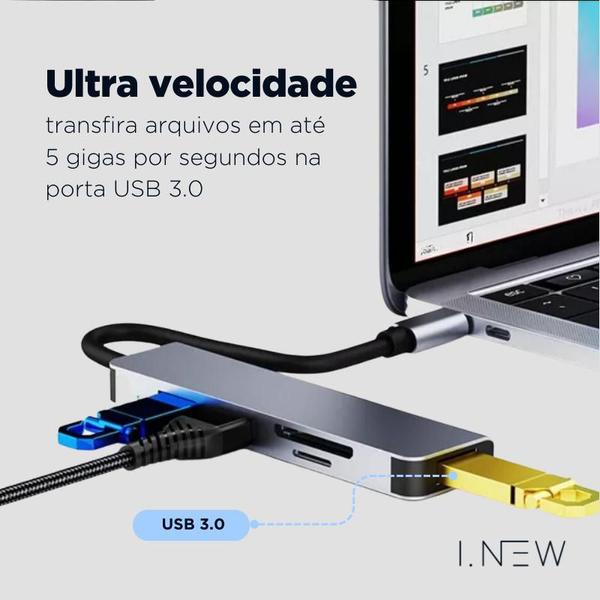 Imagem de Hub Otg Adaptador 5 em 1 PARA  Samsung galaxy tab S6 - Samsung galaxy tab S7 - Samsung galaxy tab S8 E Samsung galaxy tab S9