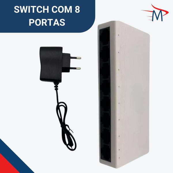 Imagem de Hub Switch Rj45 Internet 8 Portas 10/100 Mbps C/Cabo 3Metros