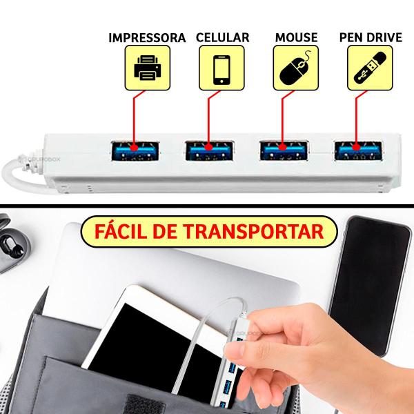 Hub Tipo C Adaptador USB 3.0 Ergonômico 4 Portas 5Gbps Leve - X-CELL Imagem de Hub Tipo C Adaptador USB 3.0 Ergonômico 4 Portas 5Gbps Leve
