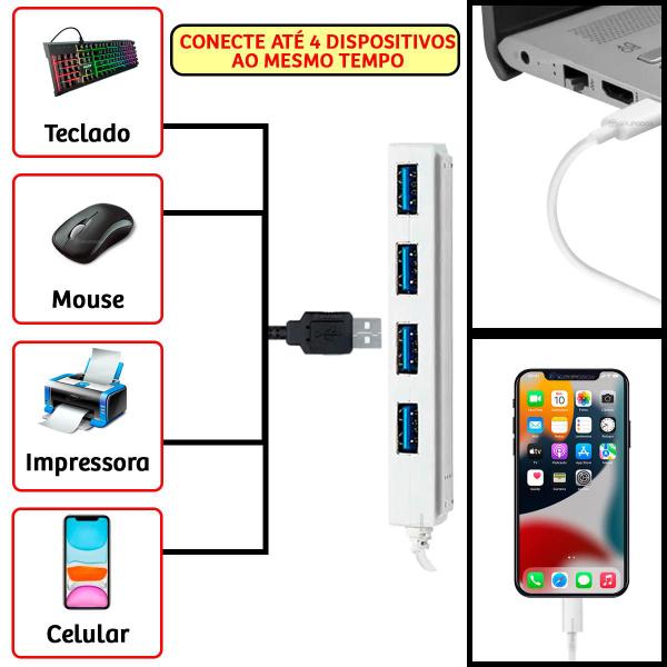 Hub Tipo C Adaptador USB 3.0 Ergonômico 4 Portas 5Gbps Leve - X-CELL Imagem de Hub Tipo C Adaptador USB 3.0 Ergonômico 4 Portas 5Gbps Leve