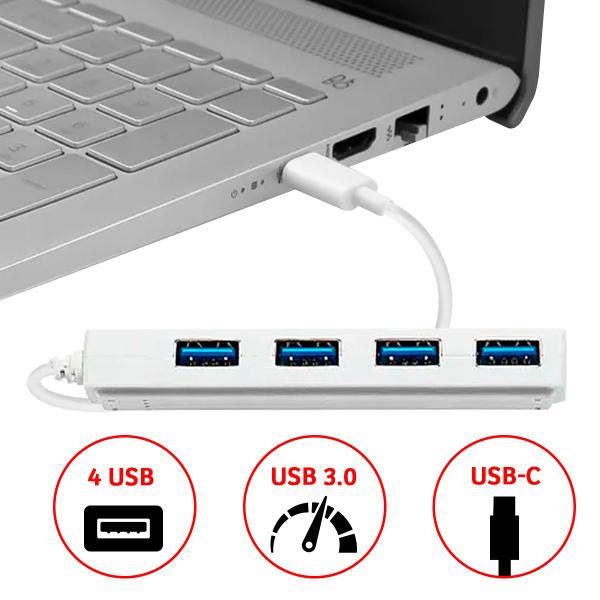 Hub Tipo C Adaptador USB 3.0 Ergonômico 4 Portas 5Gbps Leve - X-CELL Imagem de Hub Tipo C Adaptador USB 3.0 Ergonômico 4 Portas 5Gbps Leve