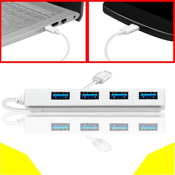 Hub Tipo C Adaptador USB 3.0 Ergonômico 4 Portas 5Gbps Leve - X-CELL Imagem de Hub Tipo C Adaptador USB 3.0 Ergonômico 4 Portas 5Gbps Leve