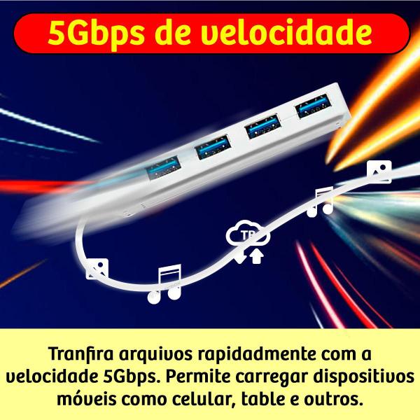 Hub Tipo C Adaptador USB 3.0 Ergonômico 4 Portas 5Gbps Leve - X-CELL Imagem de Hub Tipo C Adaptador USB 3.0 Ergonômico 4 Portas 5Gbps Leve