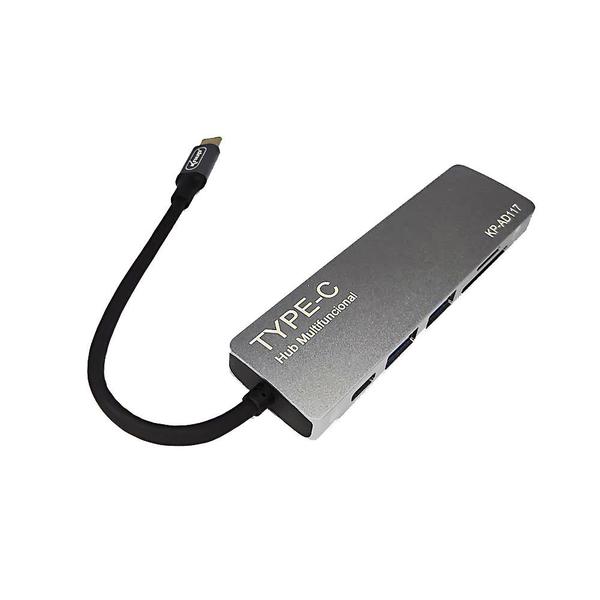 Imagem de Hub Tipo-c Multifuncional 5x1 Hdmi, Usb 2.0 E 3.0 Knup KP-AD117 Com Leitor De Cartão Sd