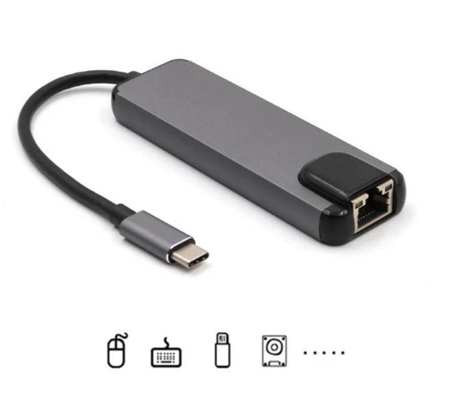 Imagem de Hub Tipo C Para Rj45 Hdmi Usb C E Usb 3.0 5 Em 1 Lan 1000mbps