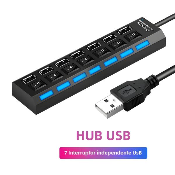 Imagem de Hub USB 2.0 4/7 Portas com Interruptor - Cabo de 30cm