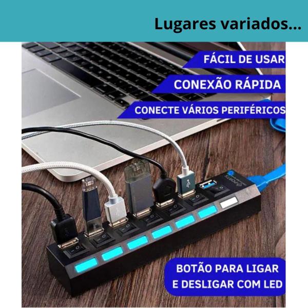 Imagem de Hub USB 2.0 7 Portas com Cabo Extensor  Para Conectar Todos os Seus Dispositivos