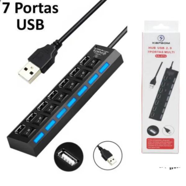 Imagem de Hub USB 2.0 7 Portas com Switch  Ideal para Escritorios e Home Offices