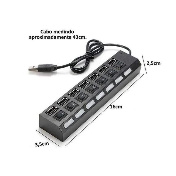 Hub Usb 2.0 Com 7 Portas Switch On/off E Led Indicador - Lehmox Imagem de Hub Usb 2.0 Com 7 Portas Switch On/off E Led Indicador - Lehmox