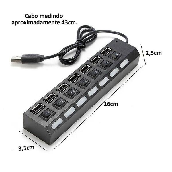 Hub Usb 2.0 Extensor Usb 7 Portas Switch On/Off Led Indicador 480mbps - Exbom Imagem de Hub Usb 2.0 Extensor Usb 7 Portas Switch On/Off Led Indicador 480mbps - Exbom